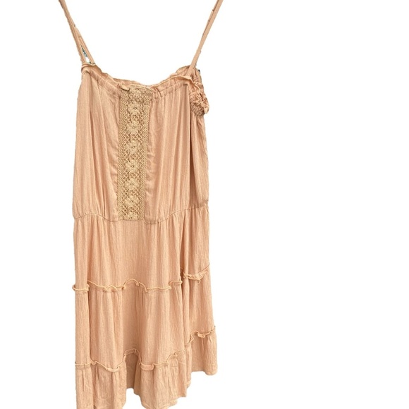 Salty Lemon Tan Boho western Gauze Sundress embroidery lace coastal cowgirl - Picture 1 of 5